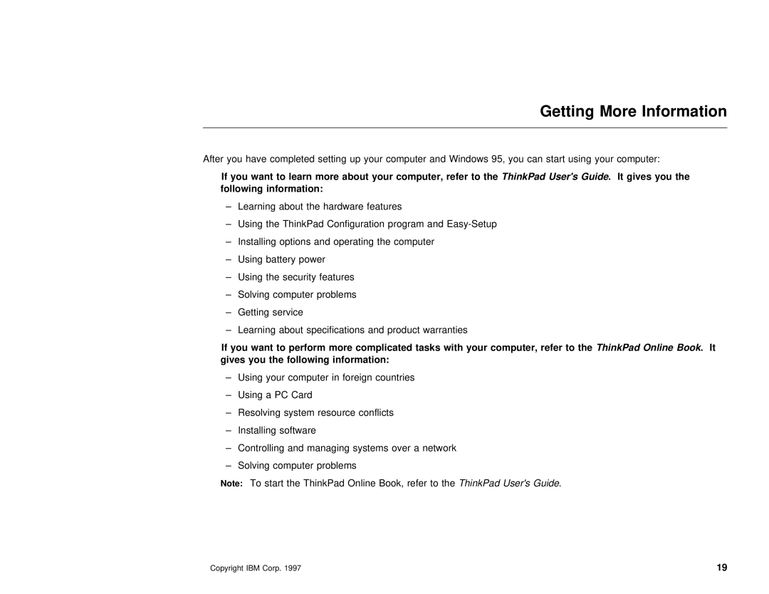 IBM 385XD, 380XD setup guide Getting More Information 