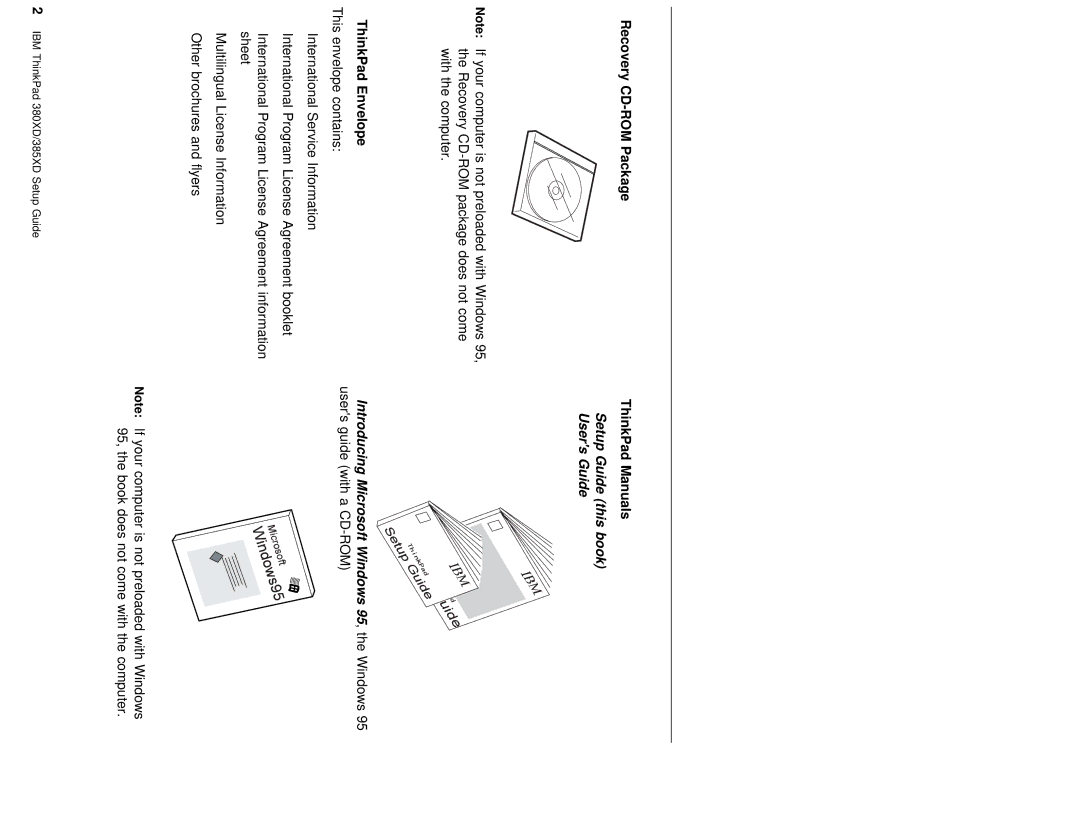 IBM 380XD, 385XD setup guide Recovery CD-ROM Package, Setup Guide this book Users Guide 