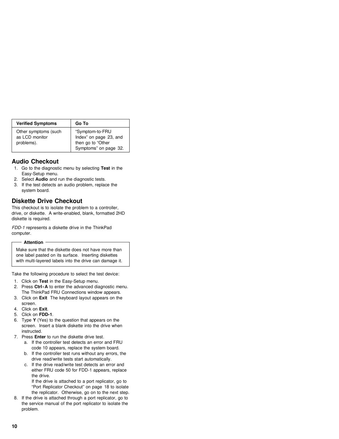 IBM 380Z manual Audio Checkout, Diskette Drive Checkout, Symptoms Go To 