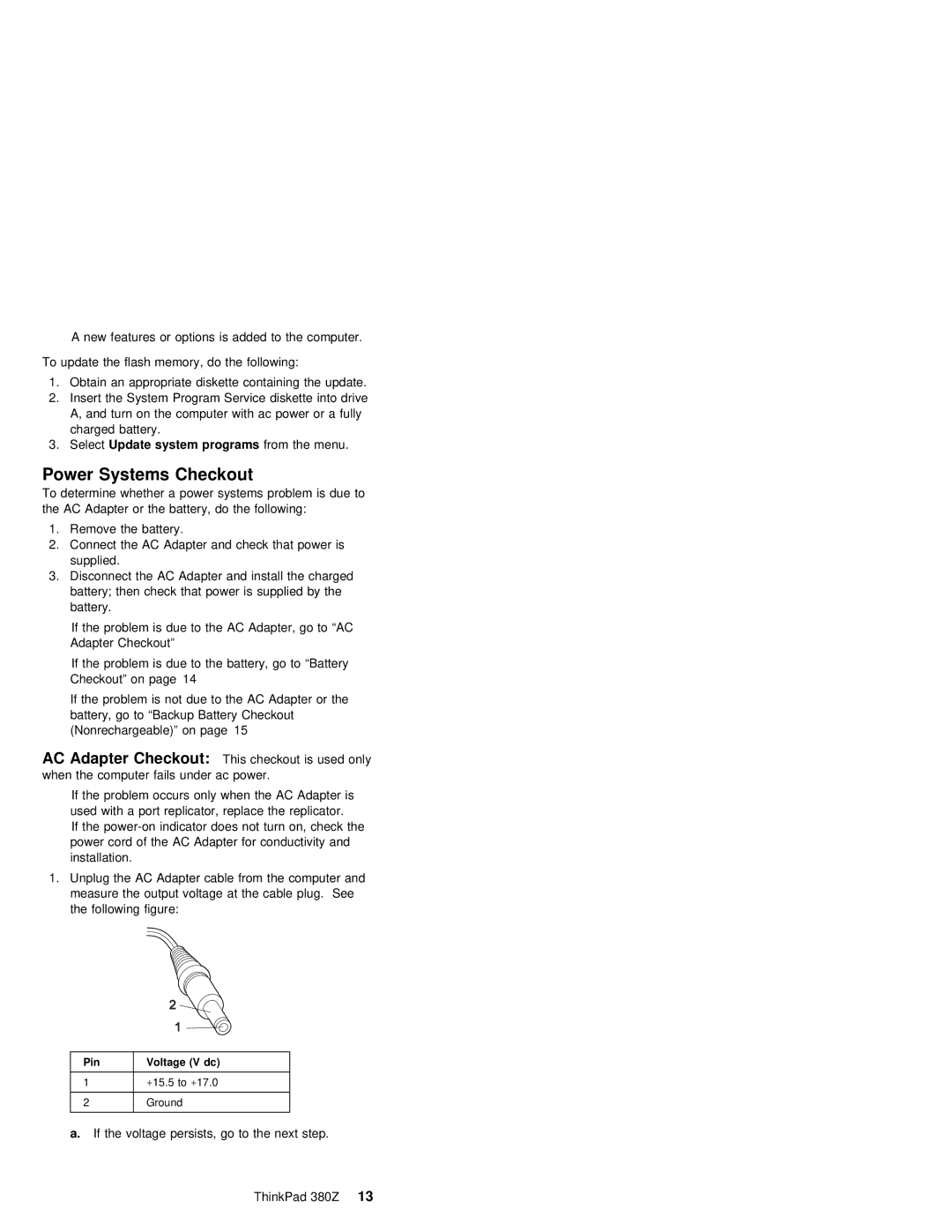 IBM 380Z manual Checkout, System programs, Systems, Pin Voltage V dc 