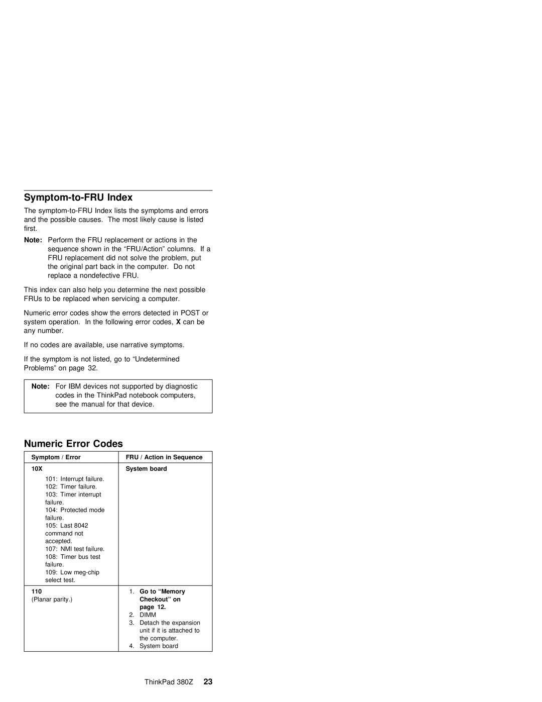 IBM 380Z manual Symptom-to-FRU Index, Codes 