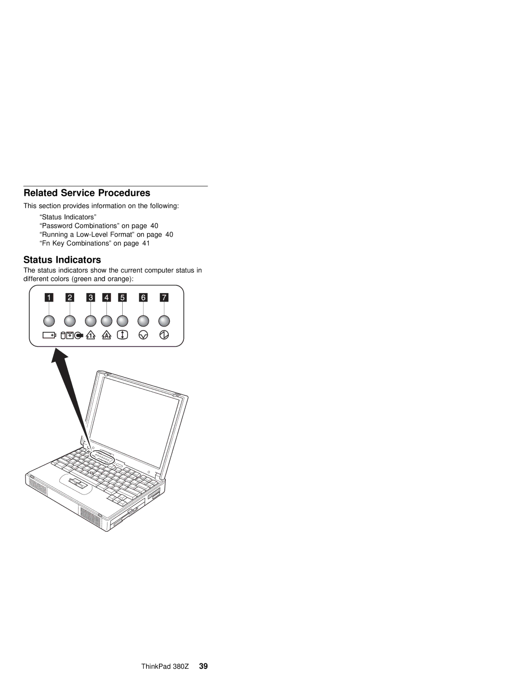 IBM 380Z manual Related Service Procedures, Status Indicators 