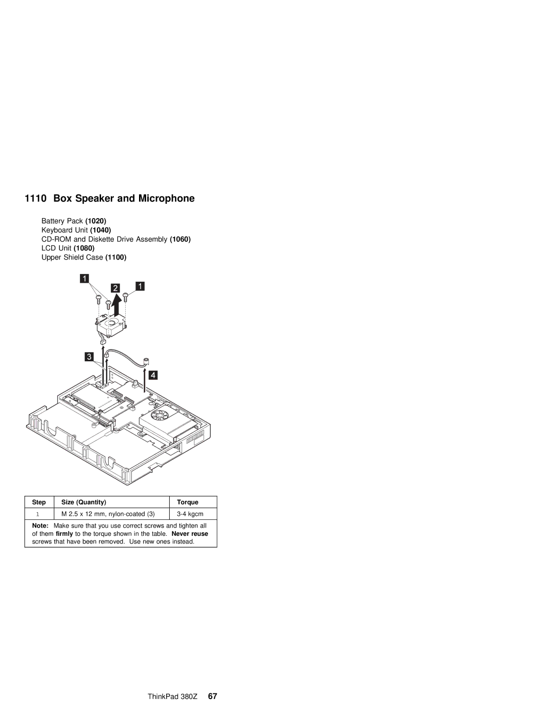 IBM 380Z manual Box Speaker and Microphone, Step Size Quantity Torque 