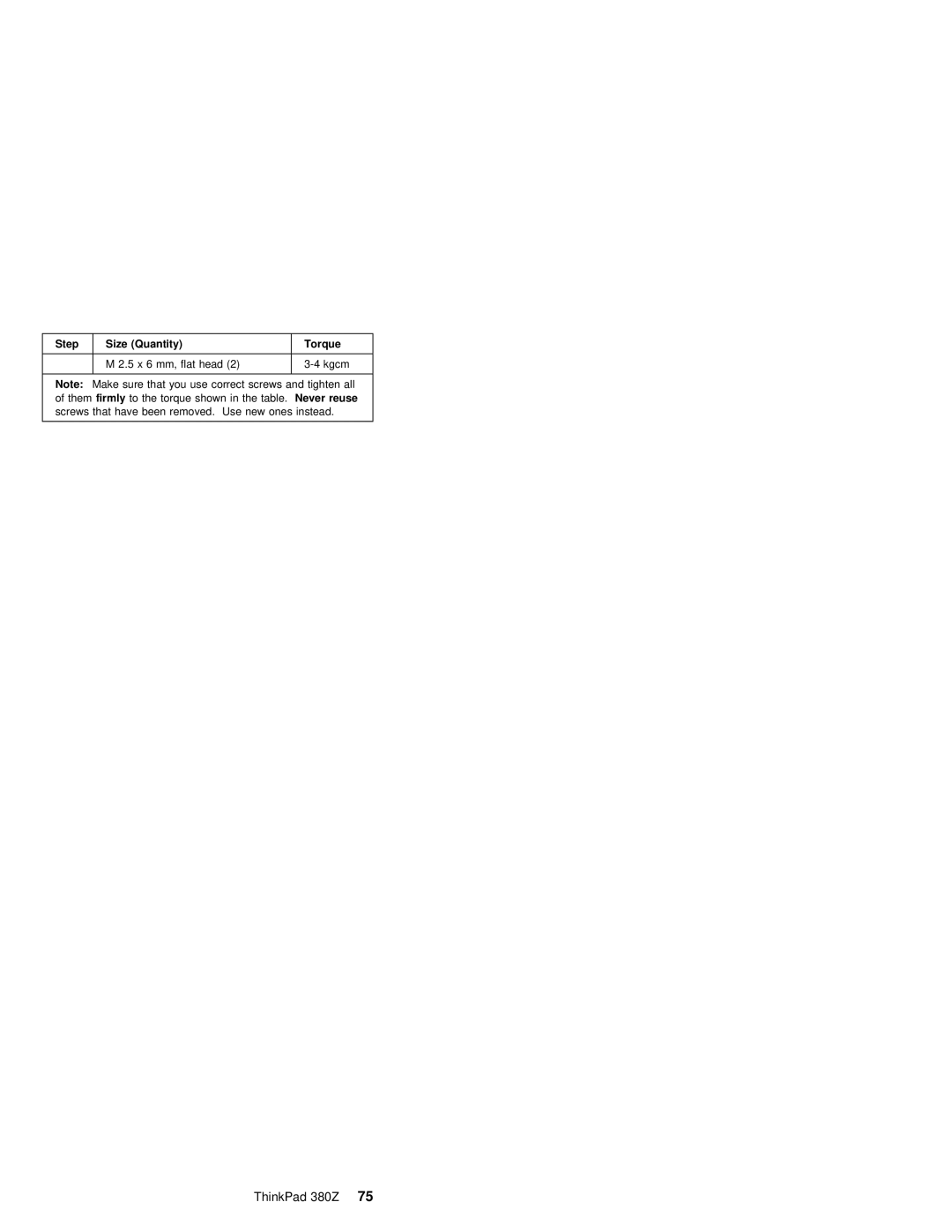 IBM 380Z manual Step Size Quantity Torque 