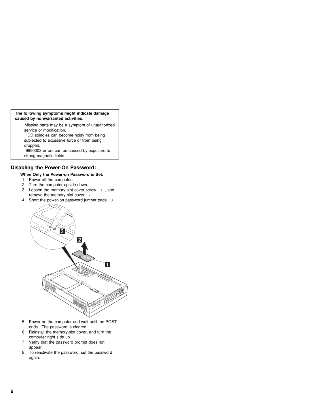 IBM 380Z manual Disabling the Power-On Password, When Only the Power-on Password is Set 