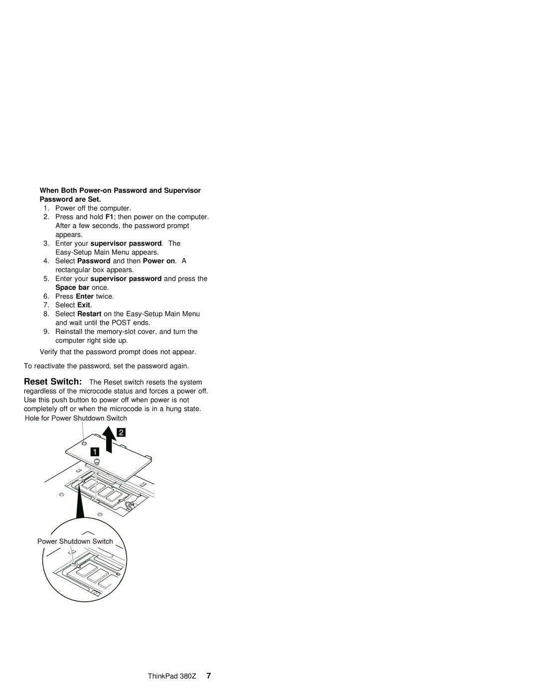 IBM 380Z manual When Both Power-on Password and Supervisor Password are Set, On . a 