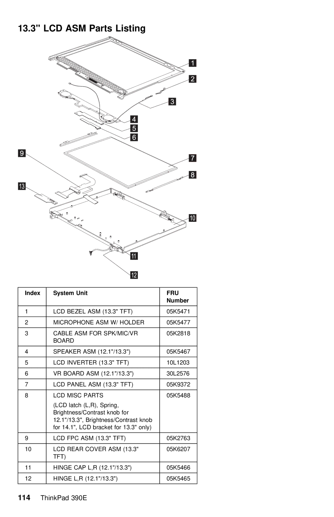 IBM 390E manual LCD Bezel ASM 13.3 TFT 