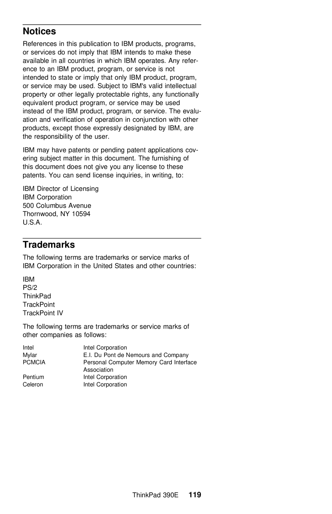 IBM 390E manual Trademarks 