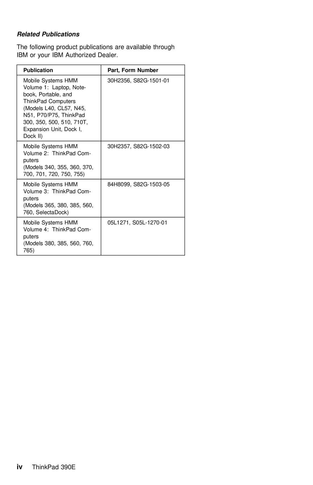 IBM 390E manual Related Publications, Part, Form Number 