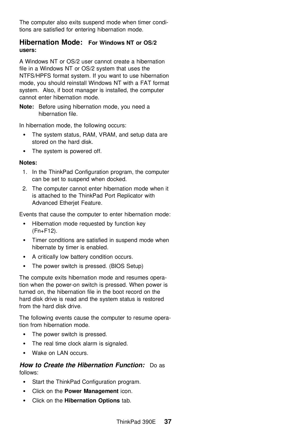 IBM 390E manual For Windows NT Or OS/2 Users, Hibernation Mode 