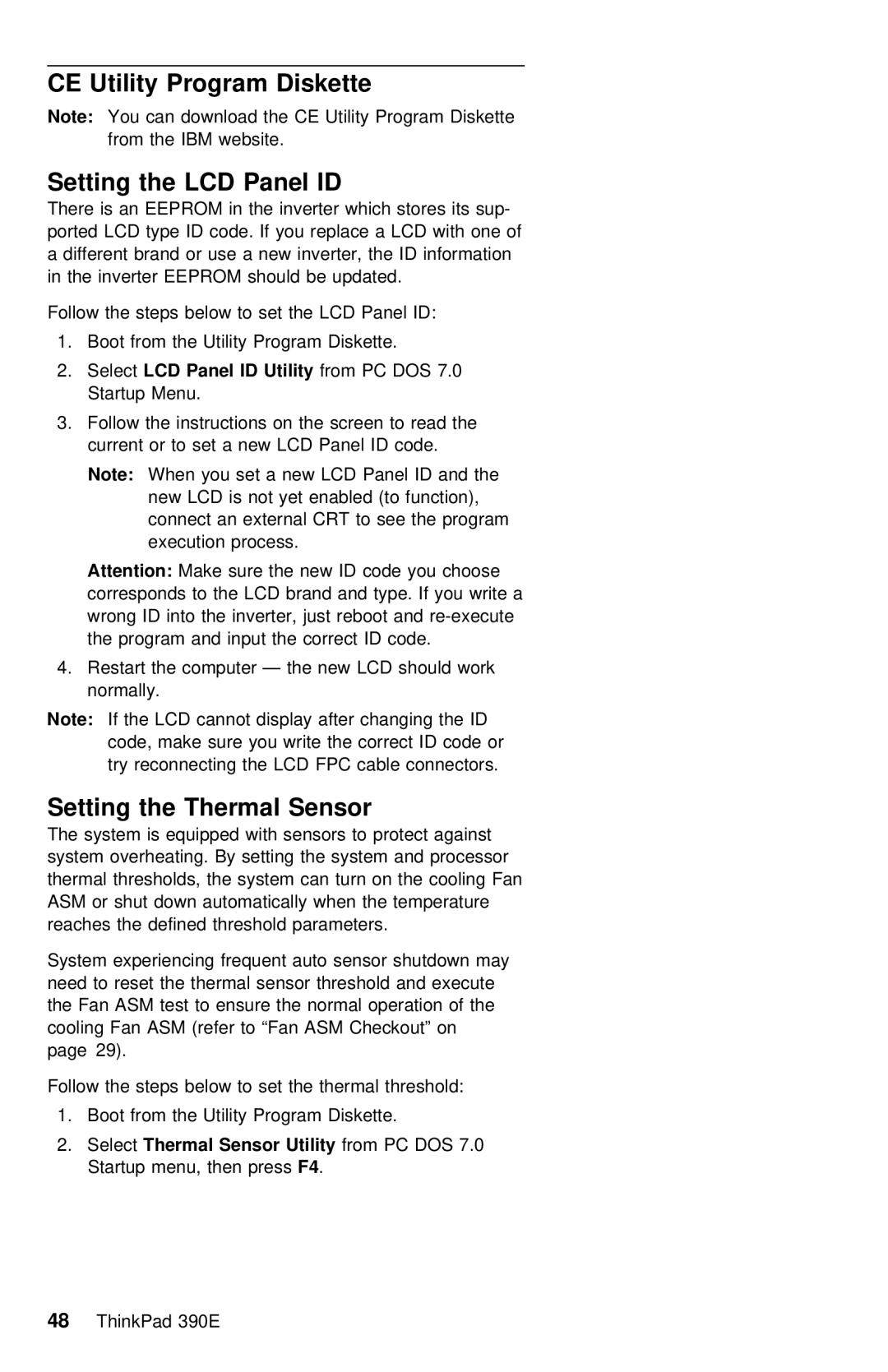 IBM 390E manual Utility, Diskette, Setting the Thermal Sensor 