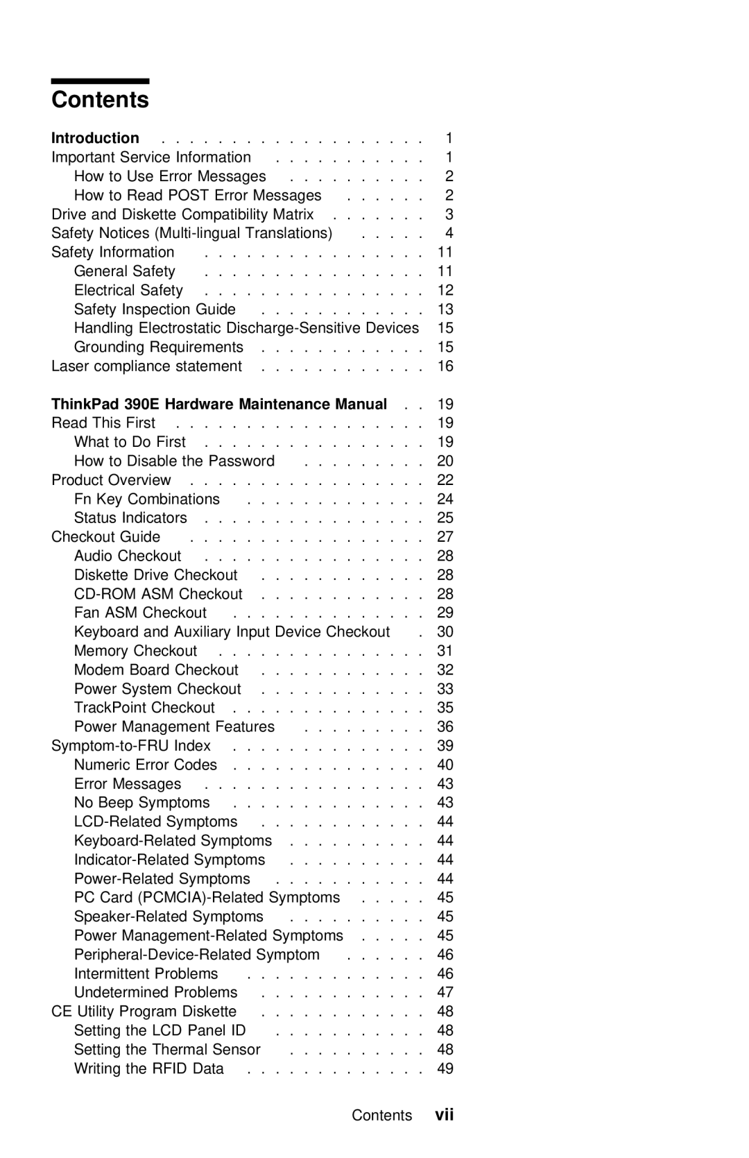 IBM 390E manual Contents 