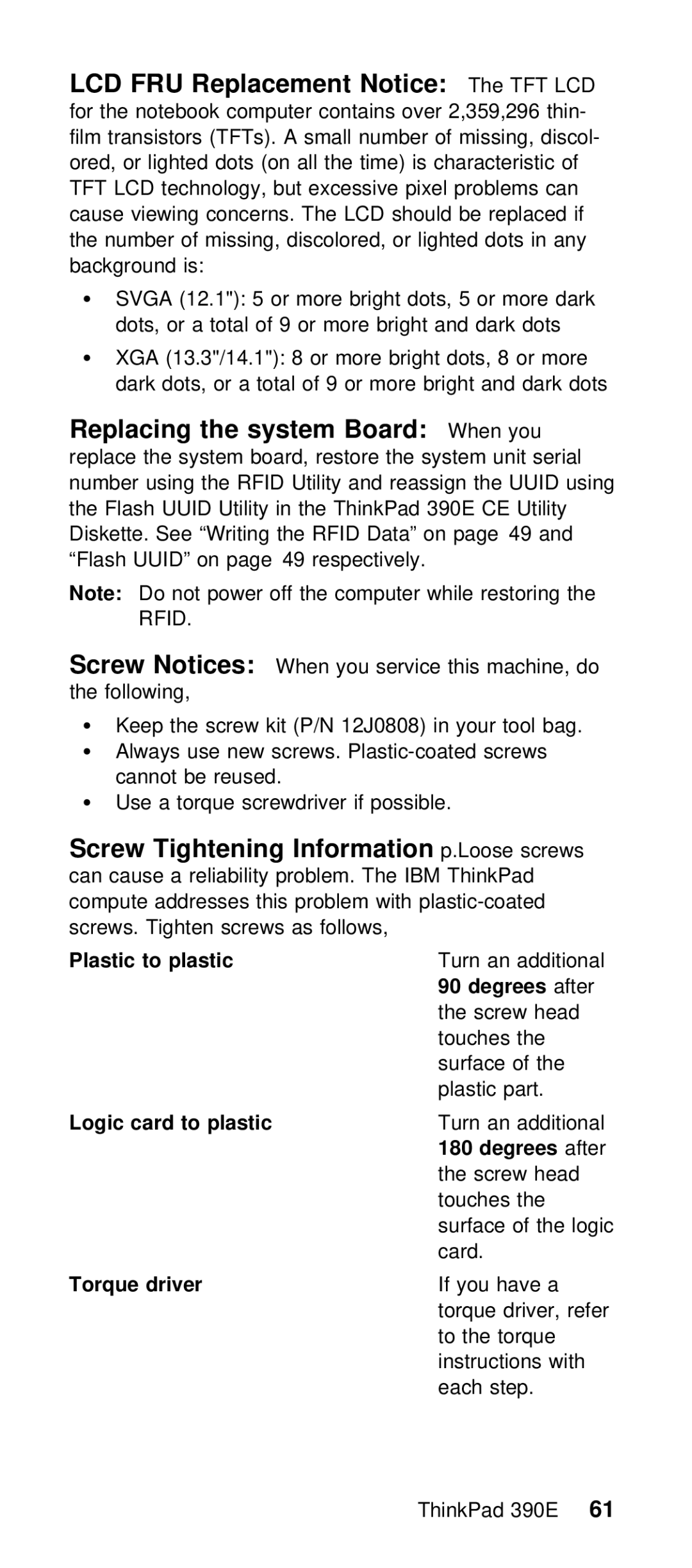 IBM 390E manual Plastic, 180, Replacement Notice, Logic 