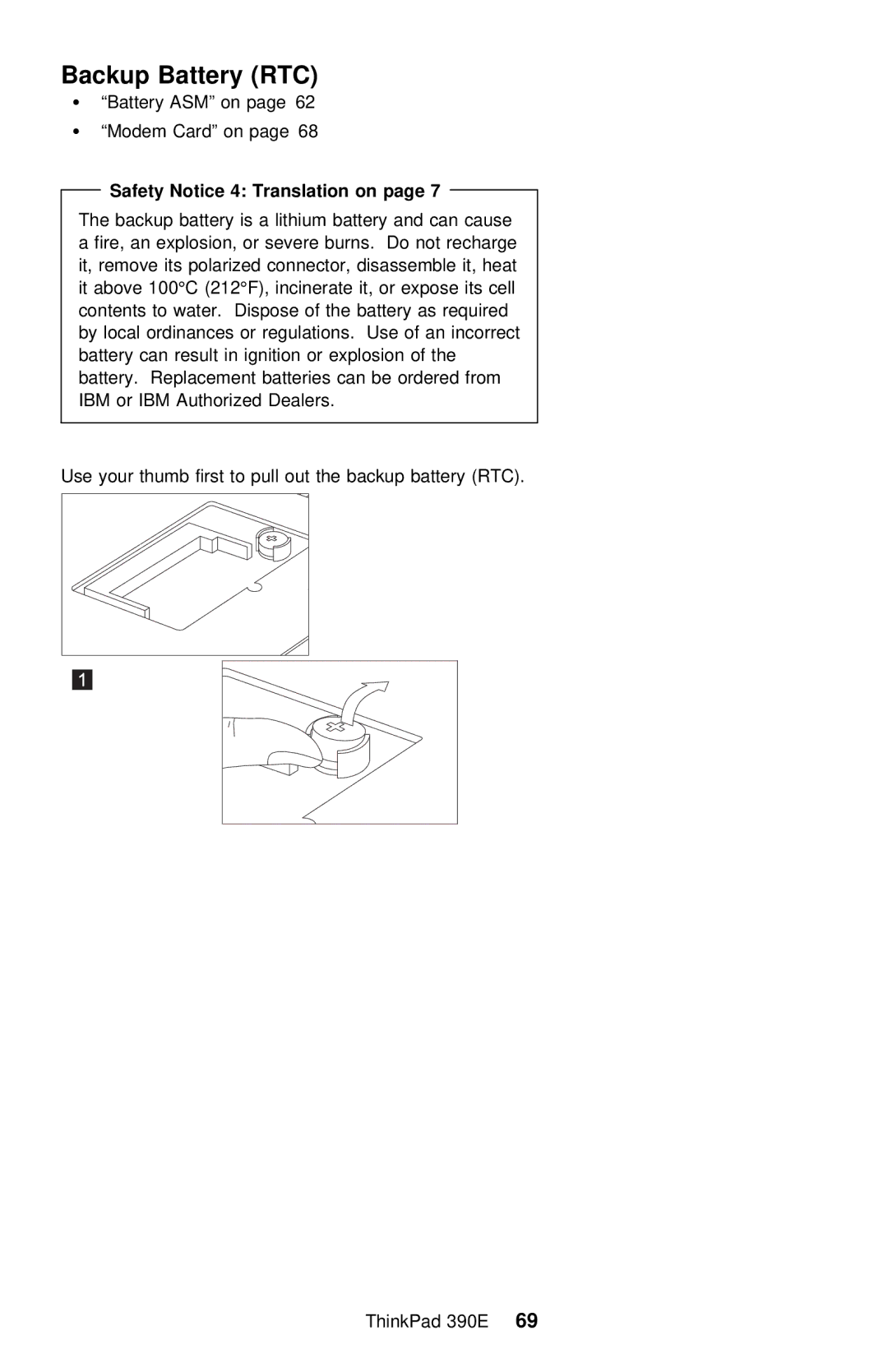 IBM 390E manual Backup Battery RTC, Safety 