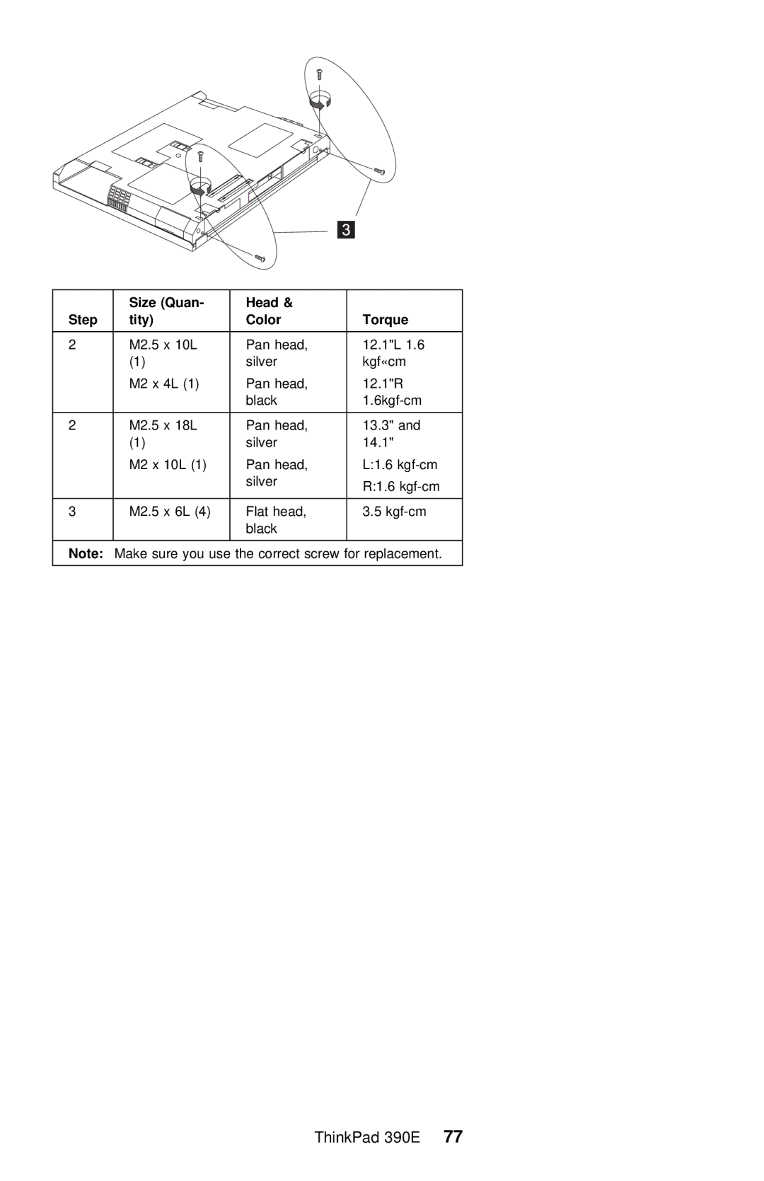 IBM 390E manual 10L Pan Head 12.1L Silver Kgf«cm 12.1R Black 6kgf-cm 