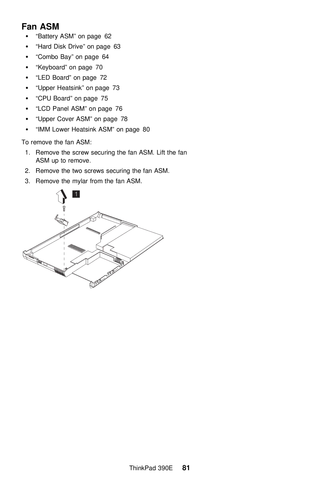 IBM 390E manual Fan ASM 