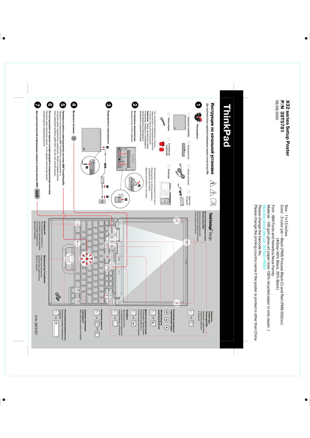 IBM manual X32 series Setup Poster P/N 39T5781, Инструкции по начальной установке 