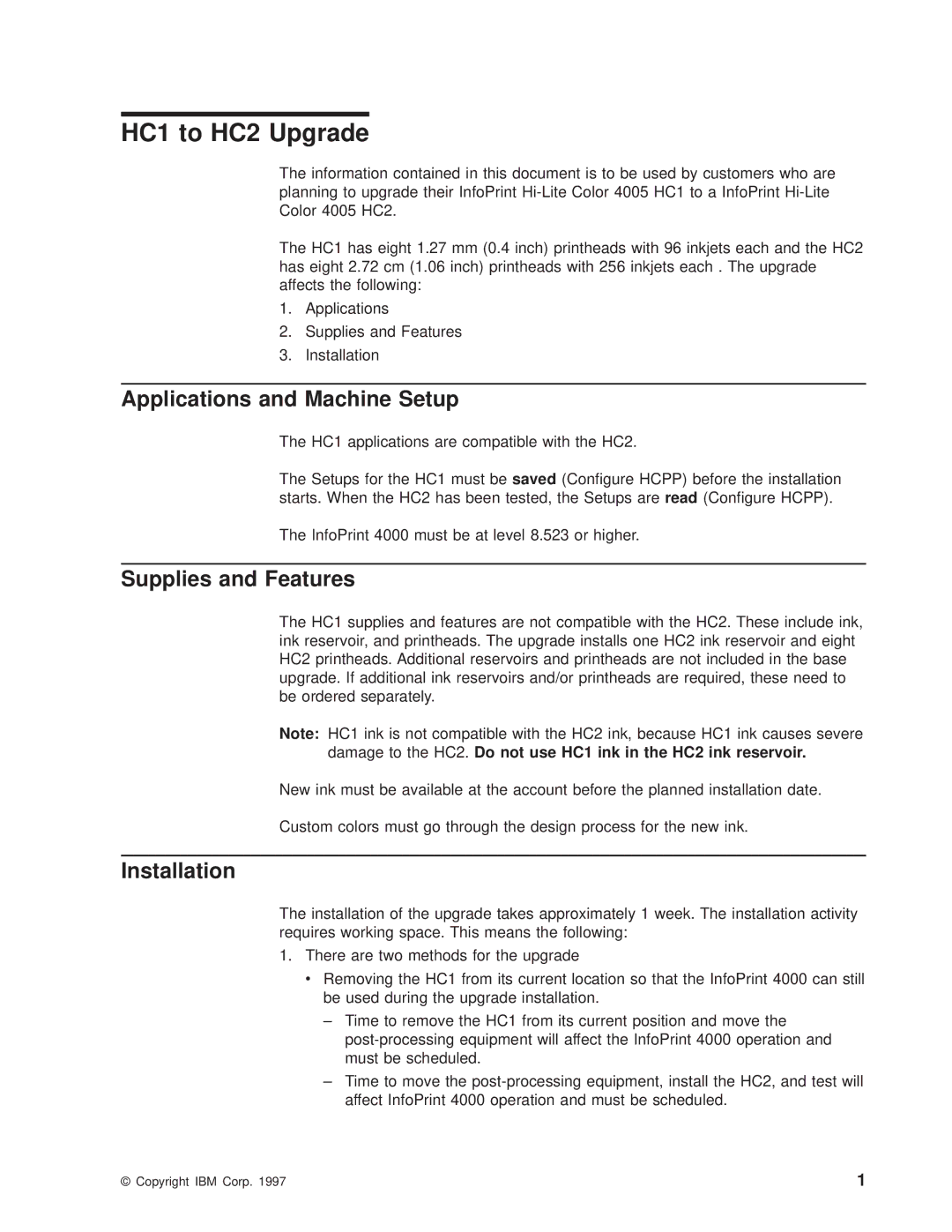 IBM 4005-HC2 manual HC1 to HC2 Upgrade 