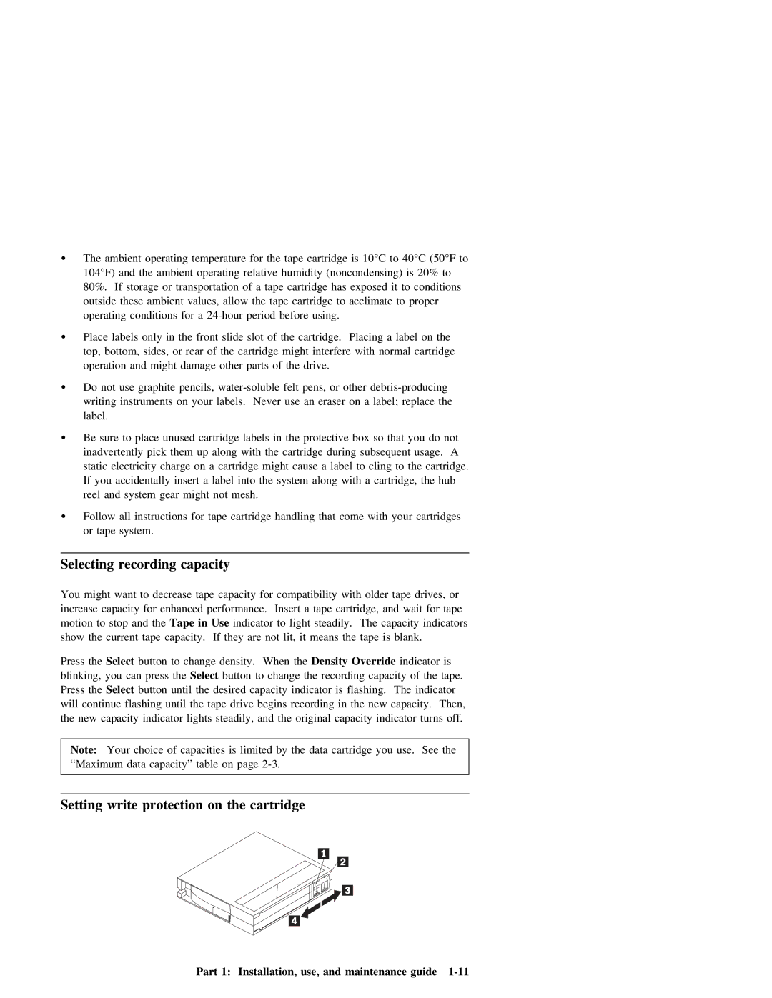 IBM 40/80 GB DLT manual Setting write protection on the cartridge 