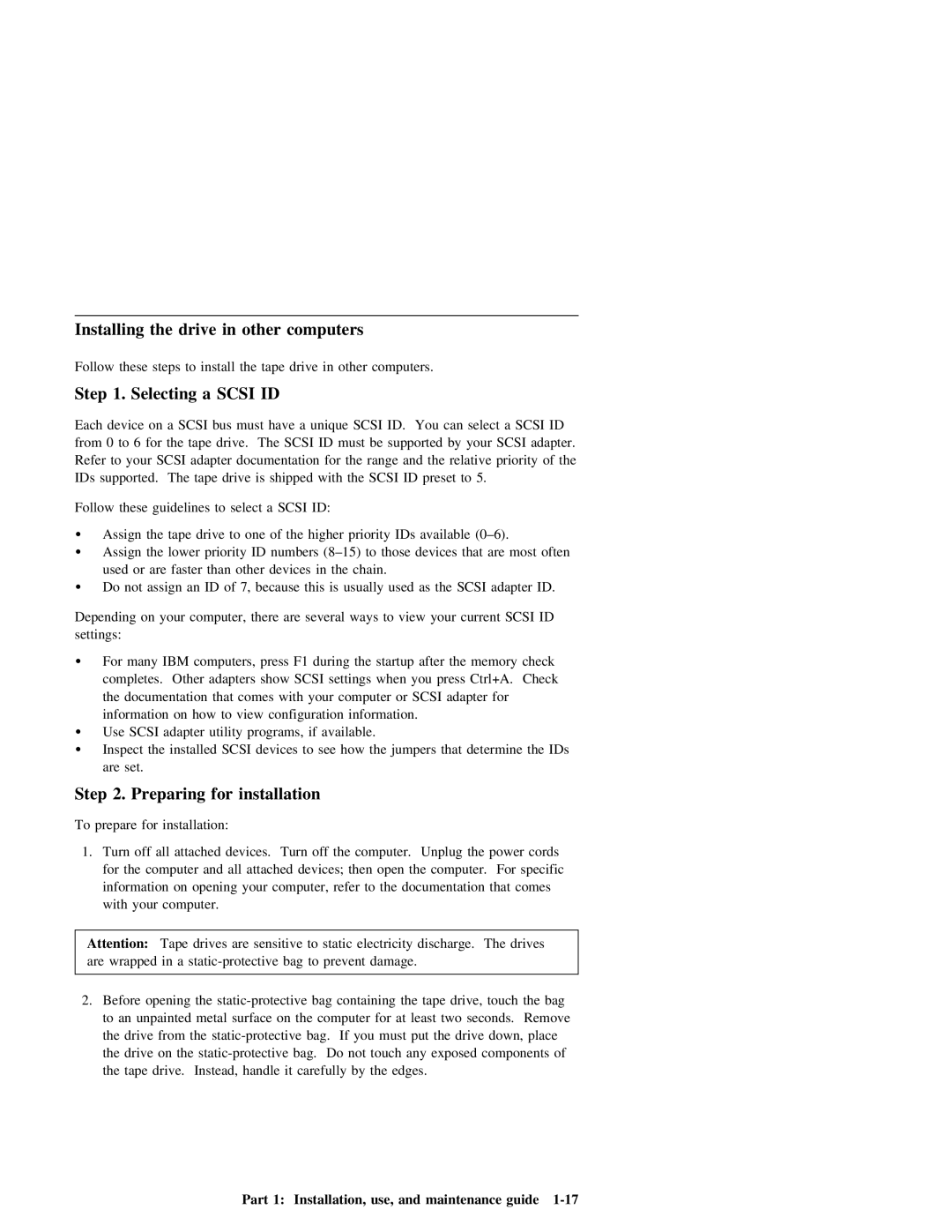 IBM 40/80 GB DLT manual Installing the drive in other computers 