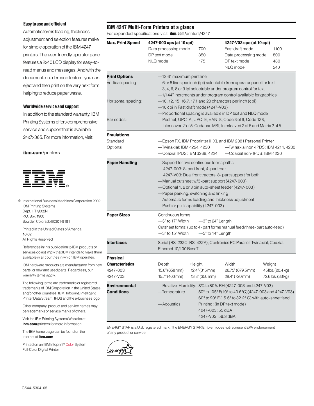 IBM 4247-003, 4247-V03 manual Easy to use and efficient, Worldwide service and support 