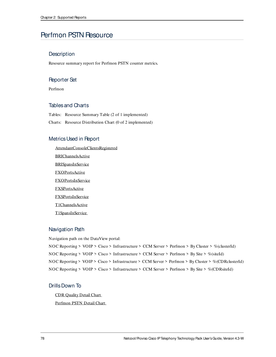 IBM 4.3-W manual Perfmon Pstn Resource, Resource summary report for Perfmon Pstn counter metrics 