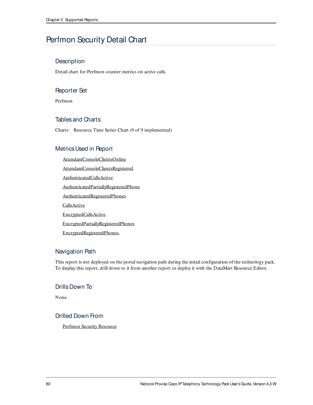 IBM 4.3-W manual Perfmon Security Detail Chart, Detail chart for Perfmon counter metrics on active calls 