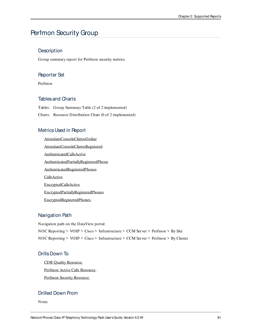 IBM 4.3-W manual Perfmon Security Group, Group summary report for Perfmon security metrics 