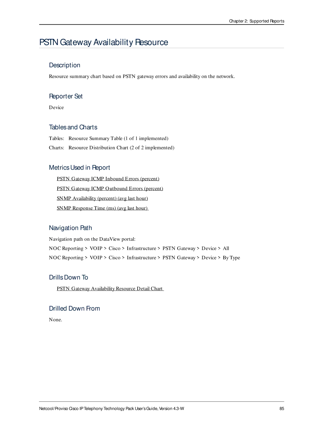 IBM 4.3-W manual Pstn Gateway Availability Resource Detail Chart 