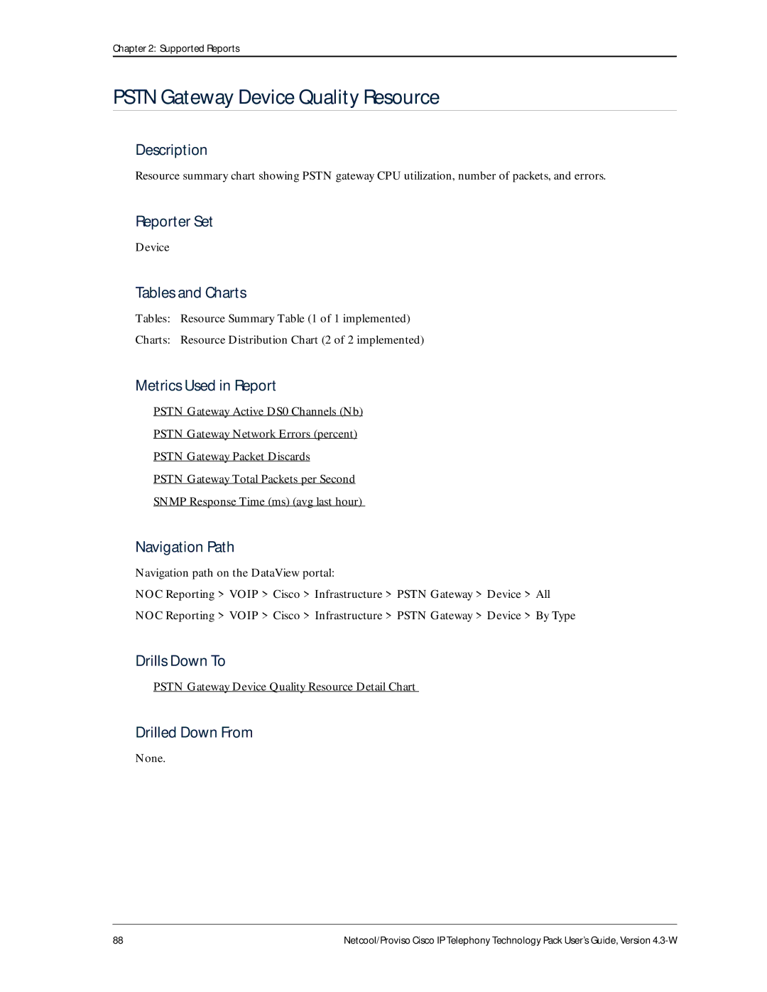 IBM 4.3-W manual Pstn Gateway Device Quality Resource Detail Chart 