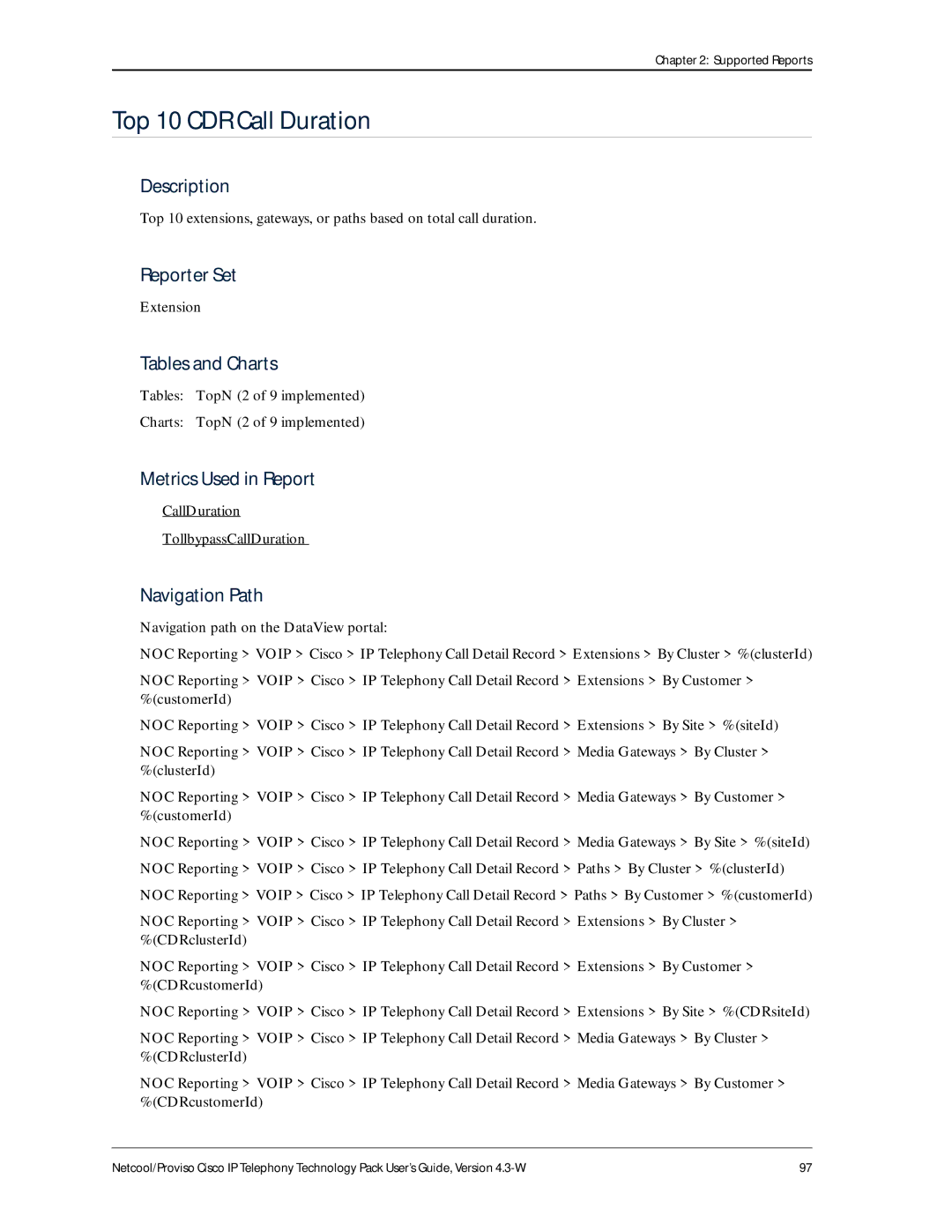 IBM 4.3-W manual Top 10 CDR Call Duration, CallDuration TollbypassCallDuration 