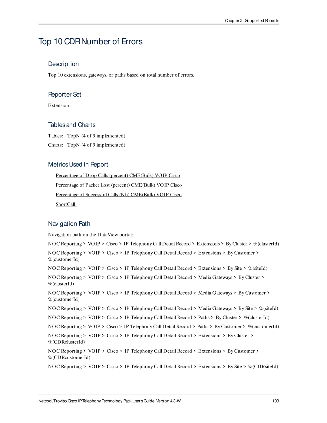 IBM 4.3-W manual Top 10 CDR Number of Errors 