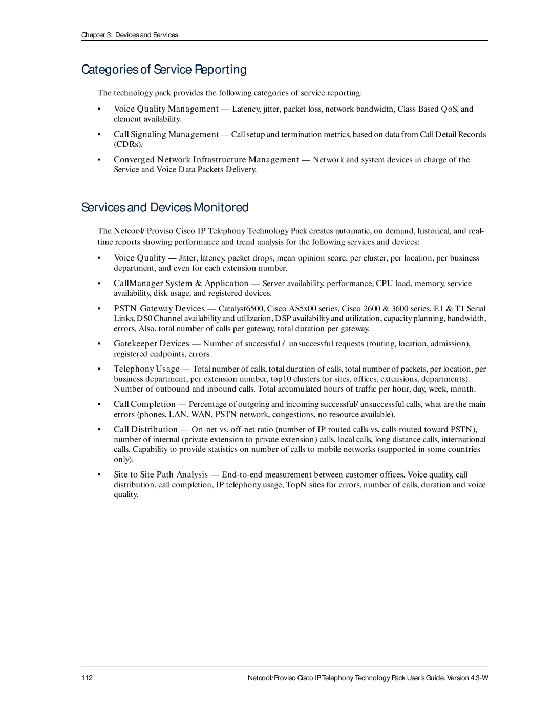 IBM 4.3-W manual Categories of Service Reporting 