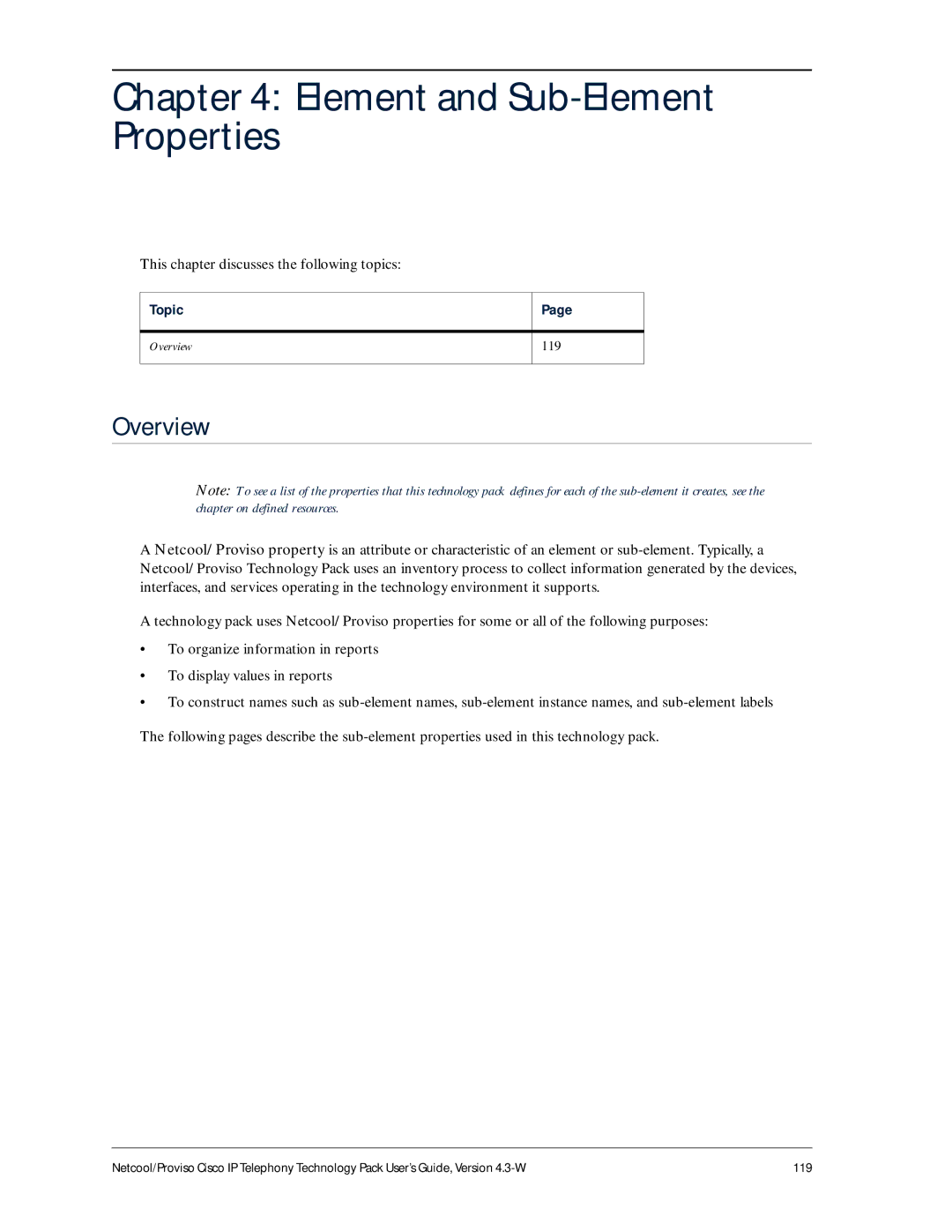 IBM 4.3-W manual Element and Sub-Element Properties 