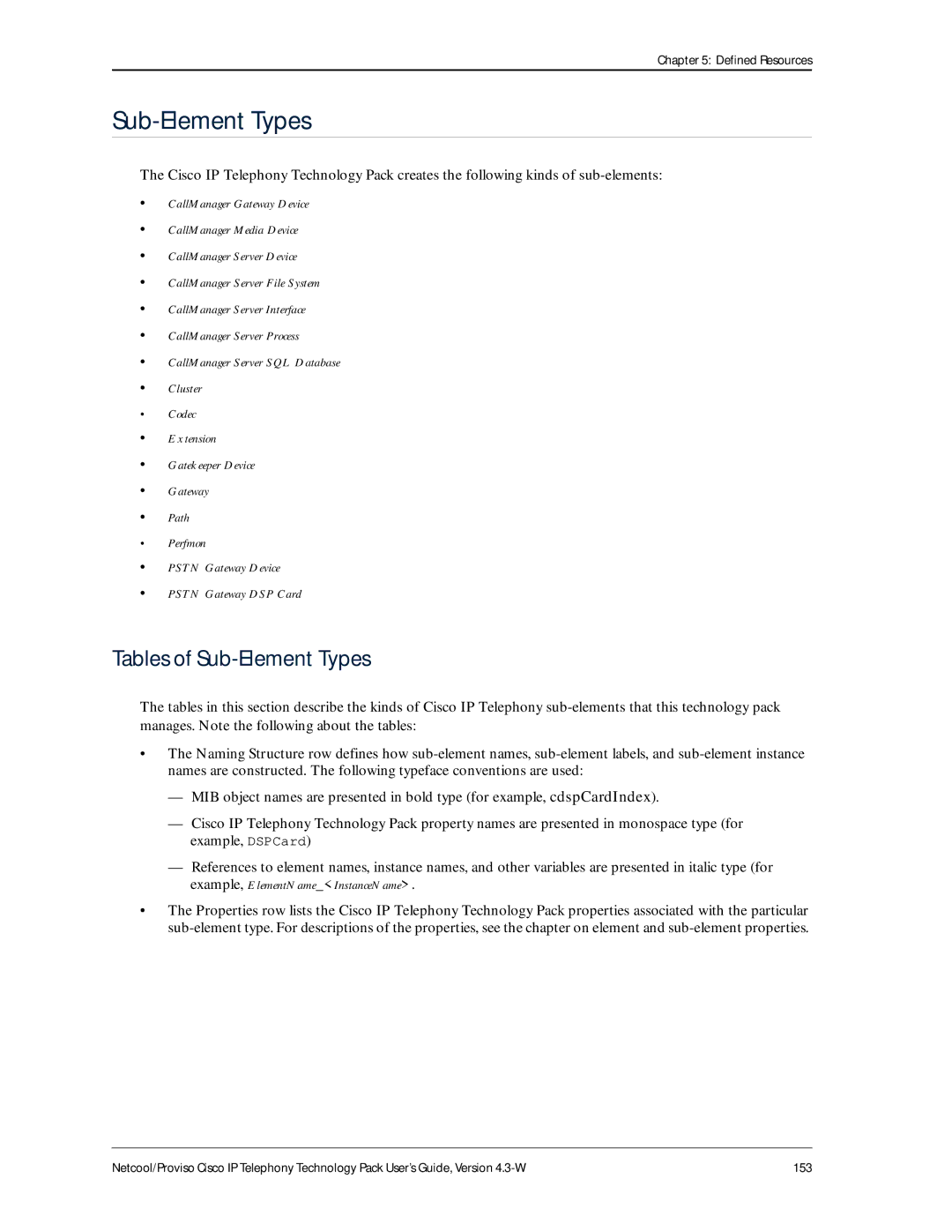 IBM 4.3-W manual Tables of Sub-Element Types 