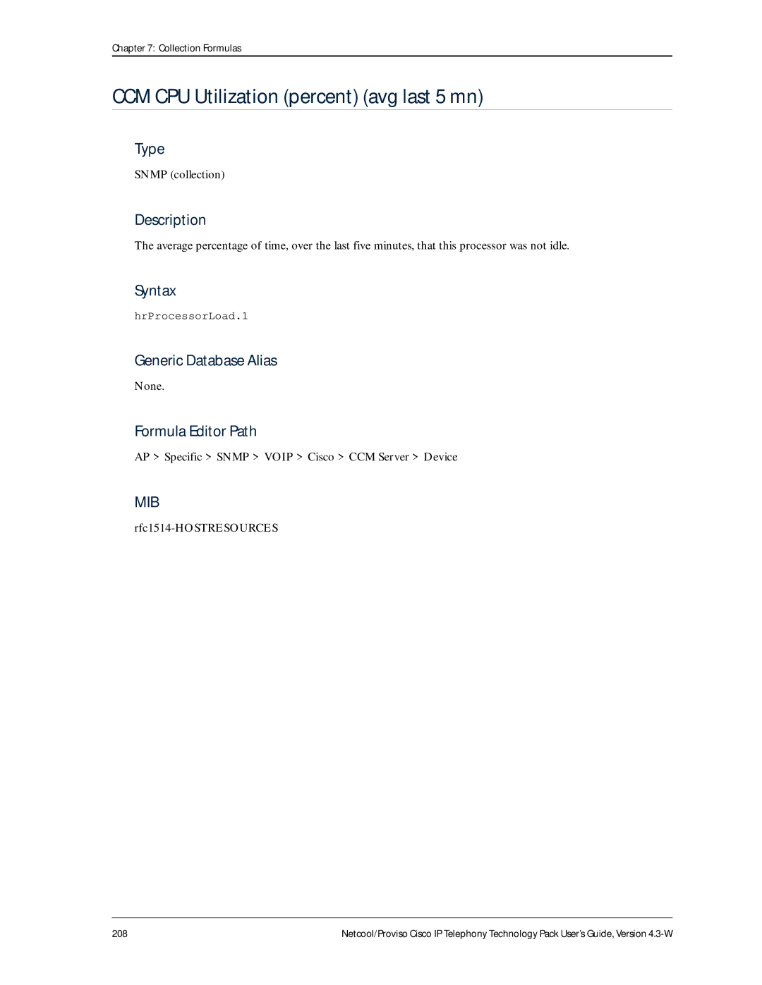 IBM 4.3-W manual CCM CPU Utilization percent avg last 5 mn, AP Specific Snmp Voip Cisco CCM Server Device 