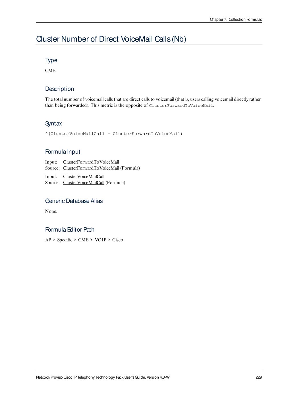 IBM 4.3-W manual Cluster Number of Direct VoiceMail Calls Nb 