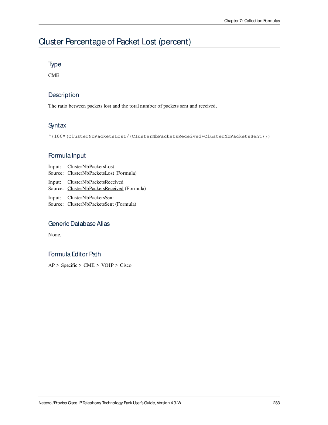 IBM 4.3-W manual Cluster Percentage of Packet Lost percent 