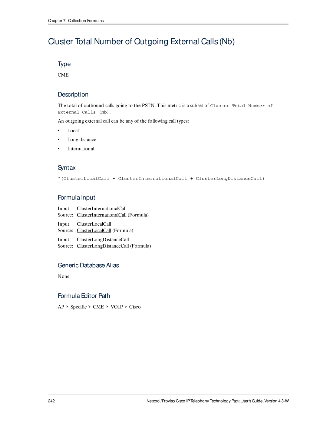 IBM 4.3-W manual Cluster Total Number of Outgoing External Calls Nb 