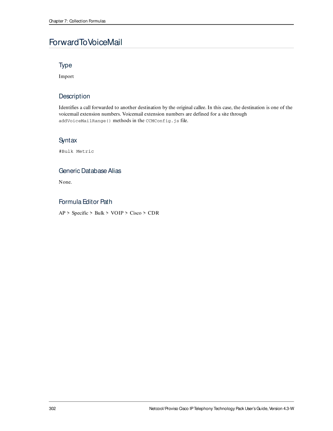 IBM 4.3-W manual ForwardToVoiceMail, AP Specific Bulk Voip Cisco CDR 