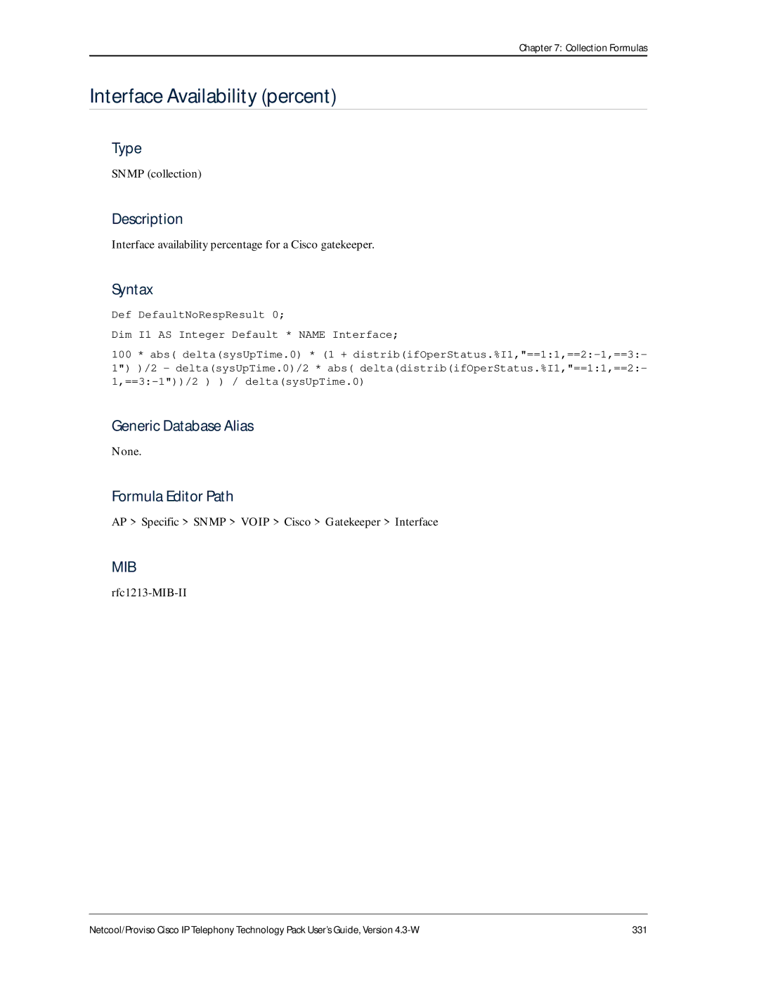 IBM 4.3-W manual Interface availability percentage for a Cisco gatekeeper, AP Specific Snmp Voip Cisco Gatekeeper Interface 