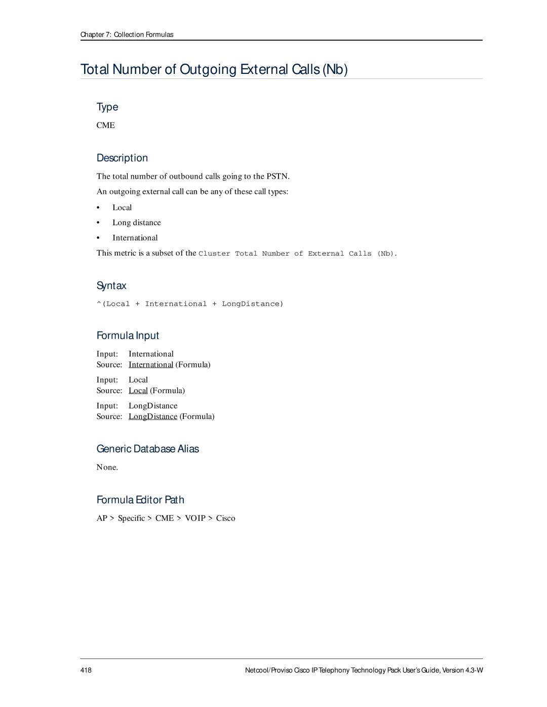 IBM 4.3-W manual Total Number of Outgoing External Calls Nb 