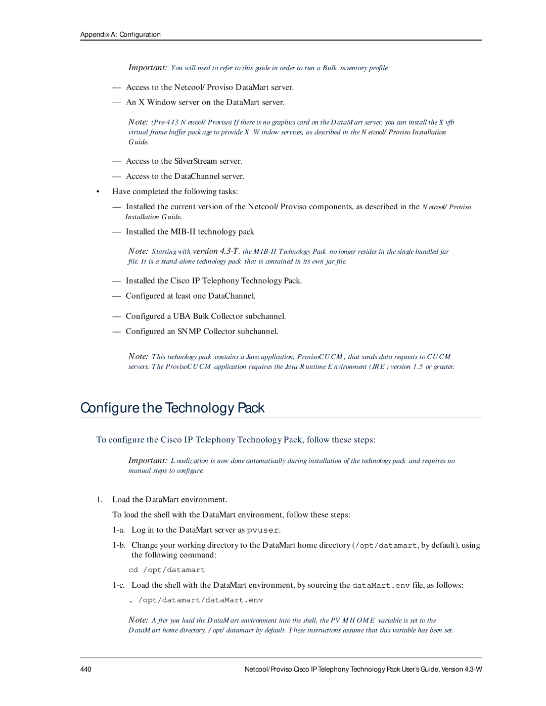 IBM 4.3-W manual Configure the Technology Pack, Opt/datamart/dataMart.env 