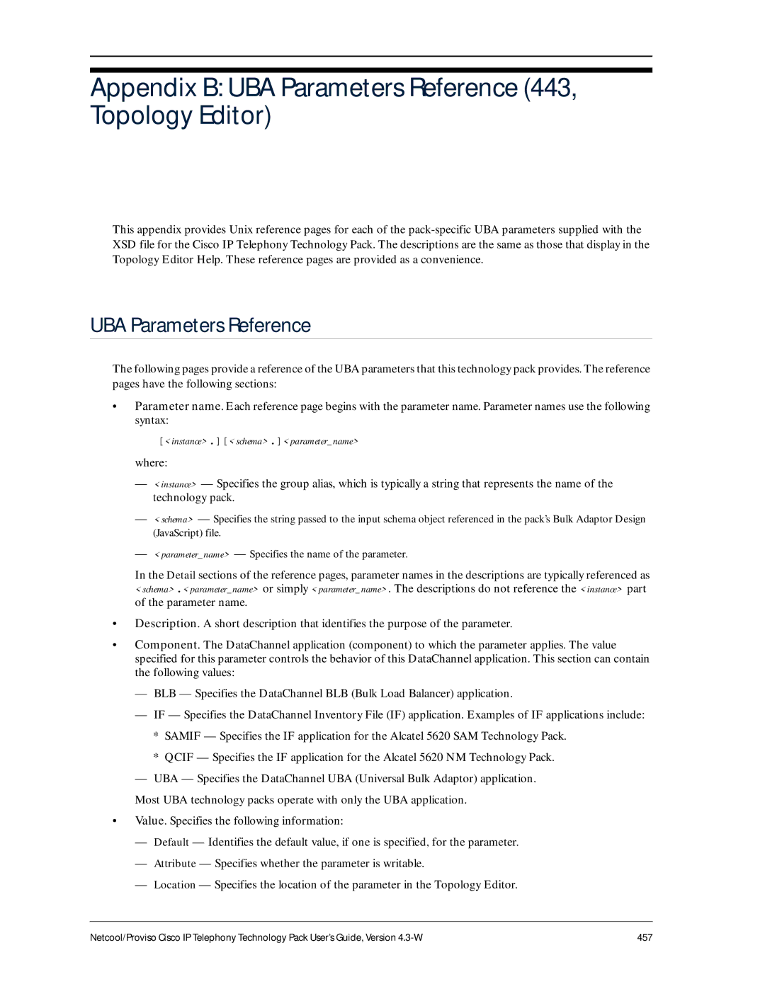 IBM 4.3-W manual Appendix B UBA Parameters Reference 443, Topology Editor 