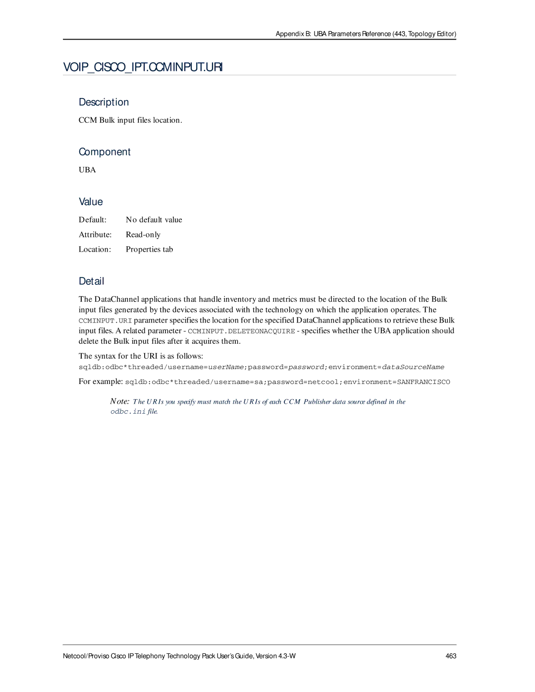 IBM 4.3-W manual Voipciscoipt.Ccminput.Uri, CCM Bulk input files location 