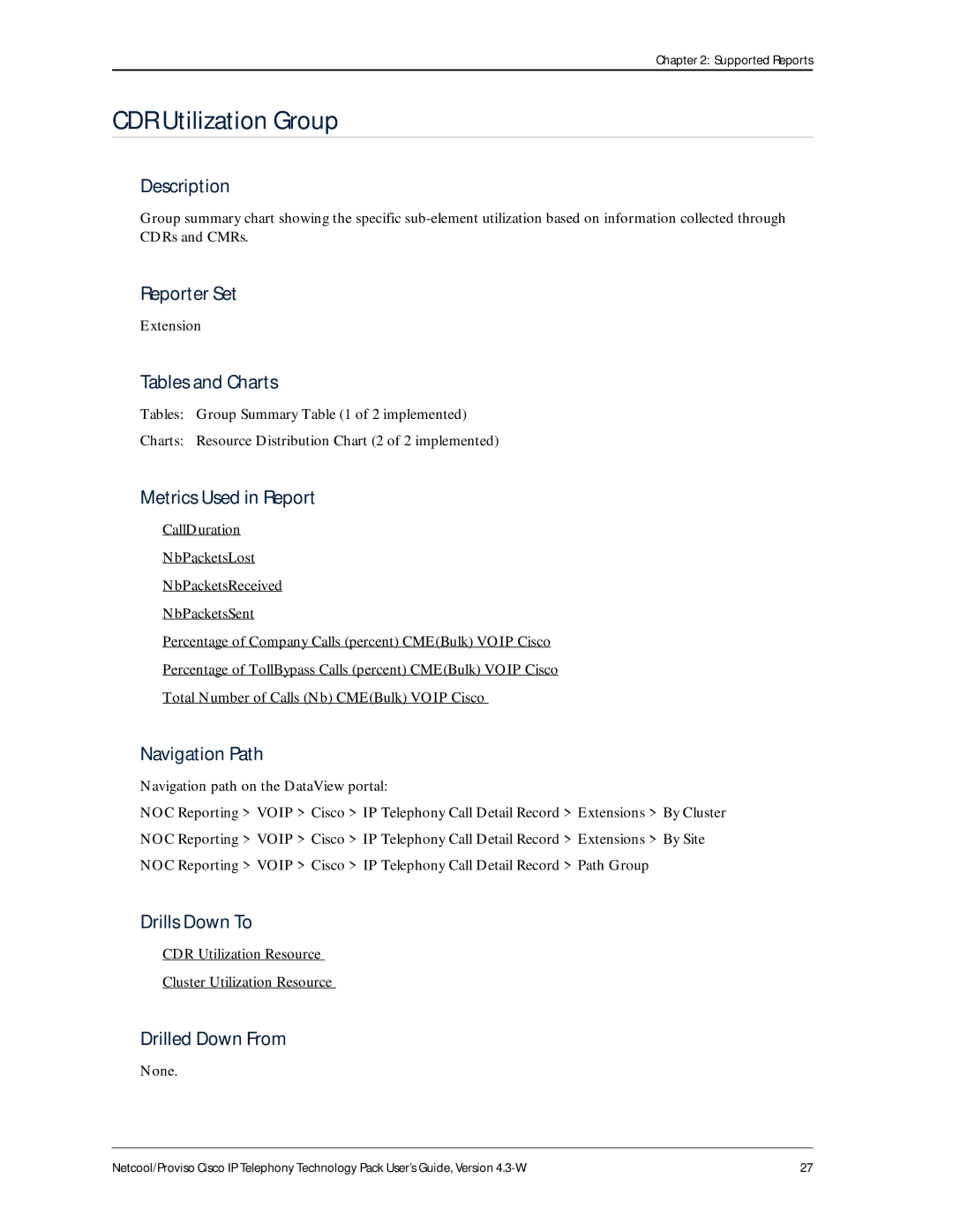 IBM 4.3-W manual CDR Utilization Group, CDR Utilization Resource Cluster Utilization Resource 