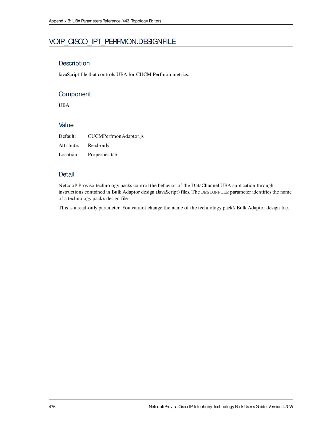 IBM 4.3-W manual Voipciscoiptperfmon.Designfile, JavaScript file that controls UBA for Cucm Perfmon metrics 