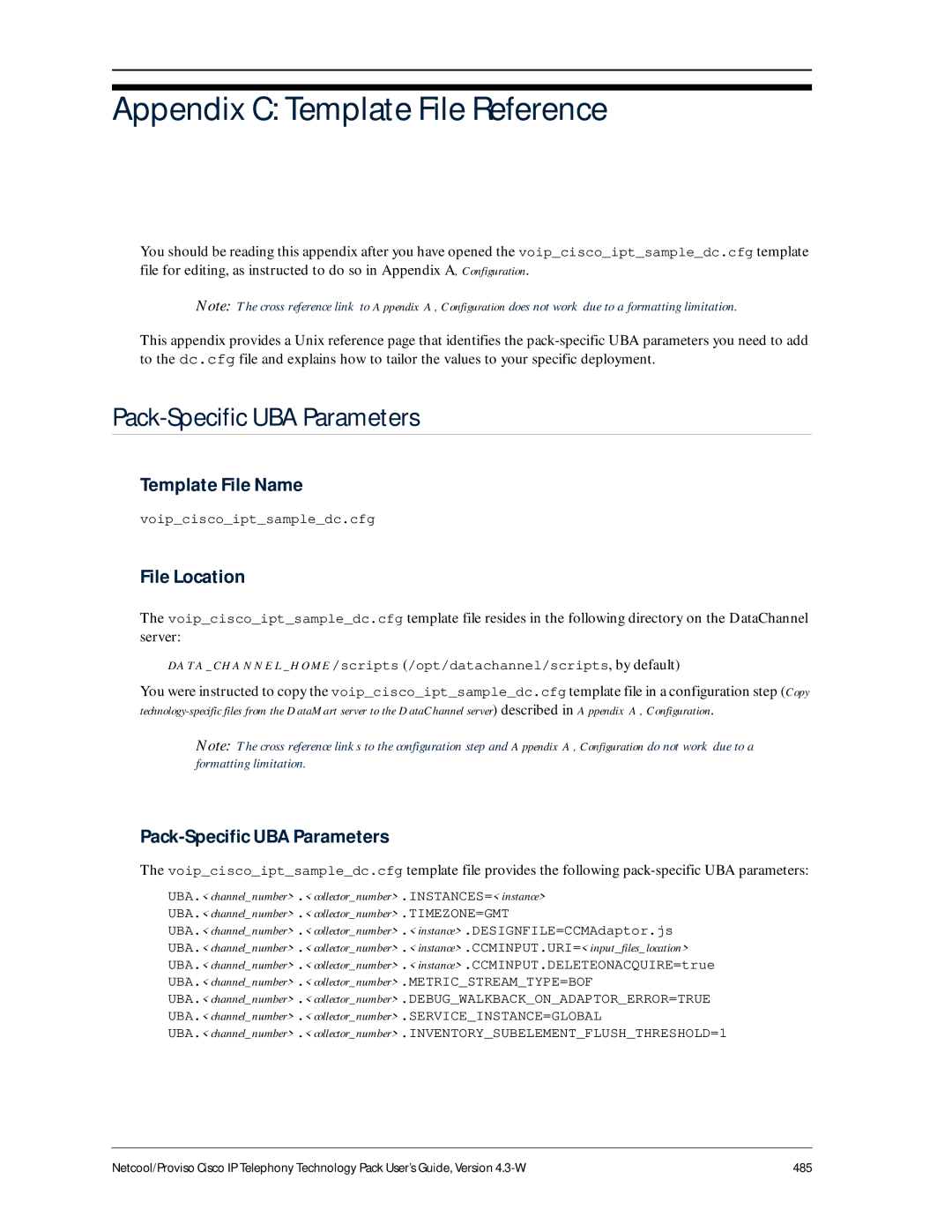 IBM 4.3-W manual Appendix C Template File Reference, Pack-Specific UBA Parameters 