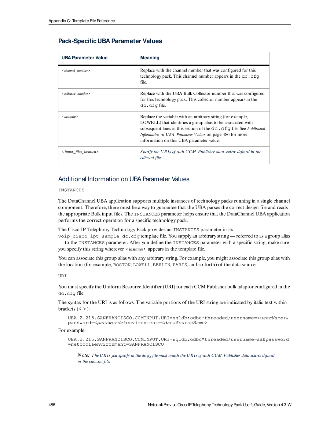 IBM 4.3-W manual Pack-Specific UBA Parameter Values, For example 