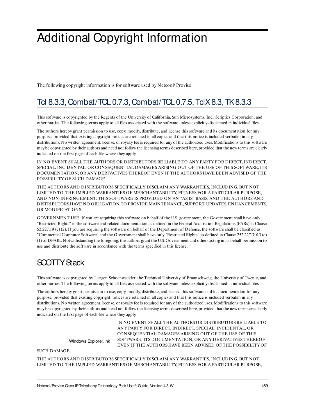 IBM 4.3-W manual Additional Copyright Information, Tcl 8.3.3, Combat/TCL 0.7.3, Combat/TCL 0.7.5, TclX 8.3, TK 